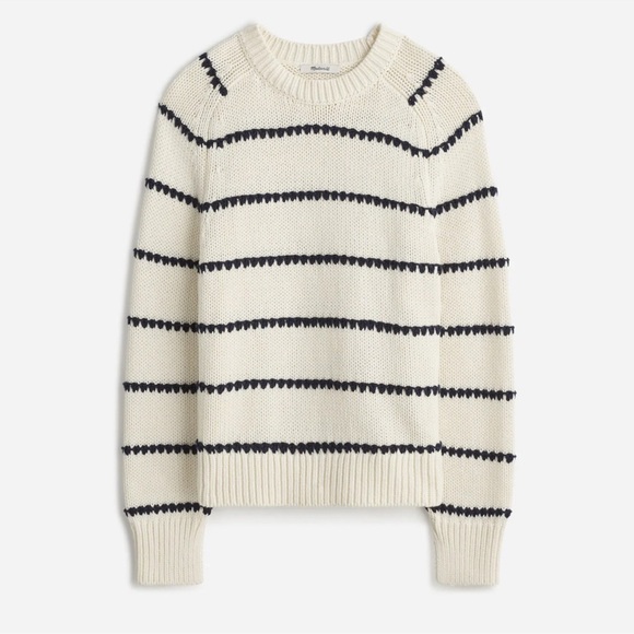 Madewell White and Navy Striped Long Sleeve Cotton Crewneck Sweater Size:M - Picture 6 of 12